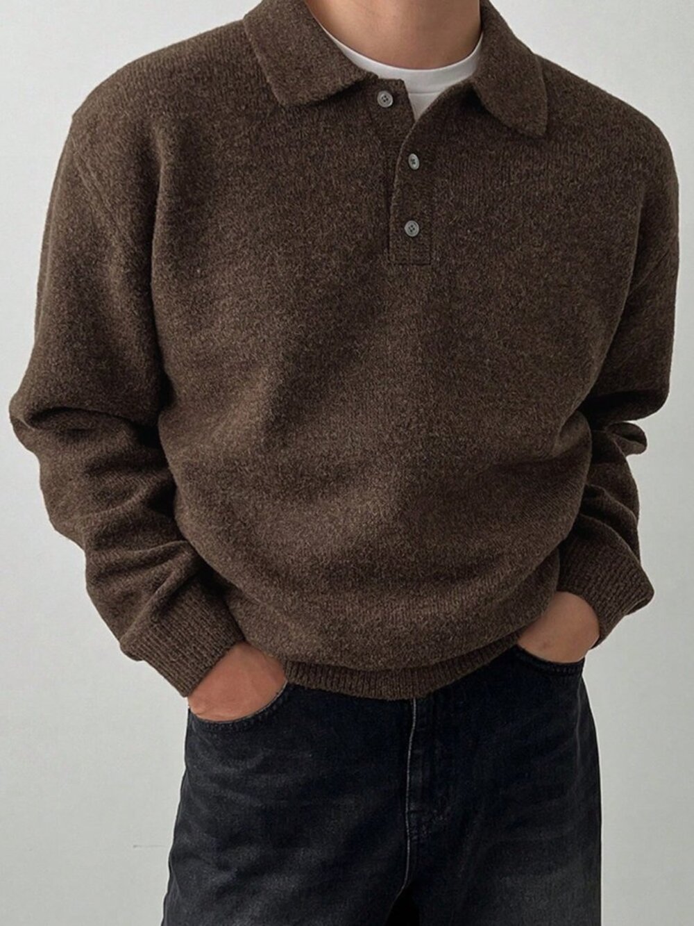 Coffee Brown Casual Men's Casual Plain Sweater